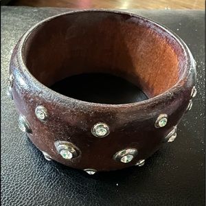 Wooden bangle with rhinestones